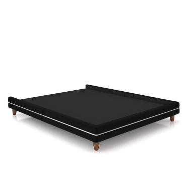 Imagem de Cama Avulsa Para Colchão Casal Torres Pés Em Madeira Veludo Preto G91 - Gran Belo