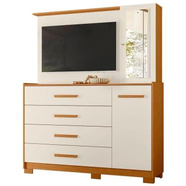 Imagem de Cômoda Com Painel Para Tv 43 4 Gavetas 2 Portas Ilha Bela Cinamomo Off White