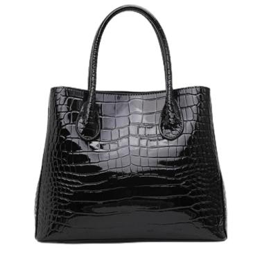 Imagem de Bolsa feminina de couro genuíno de meia-idade 2025 design de nicho pequeno padrão de crocodilo de grande capacidade bolsa de ombro bolsa tiracolo, Preto