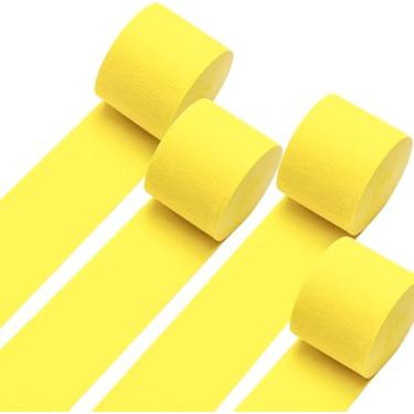 Imagem de GCB Serpentinas De Papel Crepom Amarelo 4 Rolos 328 Pés Pacote De Serpentinas De Festa Amarelas Papel Crepom Para Decorações De Festa De Aniversário Decorações De Casamento Chá De Bebê Noivado Decor
