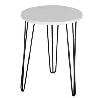 Imagem de Mesa De Canto Redonda Mdf 35Cm Pé De Ferro Metal Hairpin