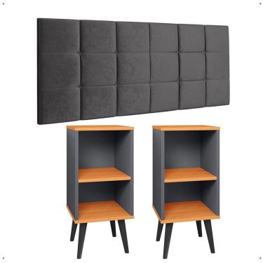 Imagem de Kit 2 Mesinhas Lateral Charme Nicho Cinza/Cinamomo Cabeceira Suspensa Bia 1,60 Cama Queen Decoração Quarto Casal Suede - Lojas RPM