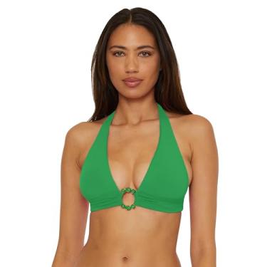 Imagem de BECCA Top de biquíni feminino padrão Marble Canyon, ajustável, amarração nas costas, traje de banho separado, esmeralda, Esmeralda, M
