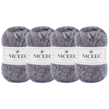 Imagem de NICEEC 4 novelos de fio de ar fofo para crochê, macio e colorido, mistura de lã e acrílico, fio penteado leve 3 DK para tricô, fio de lã de tweed de qualidade (total de 199 g/600 jardas) - Dawn