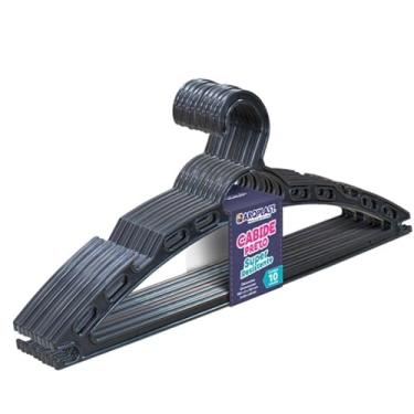 Imagem de Kit com 10 Cabides Super Resistente Plástico Preto Durável para Roupas Antideslizante Design Reforçado 40 cm