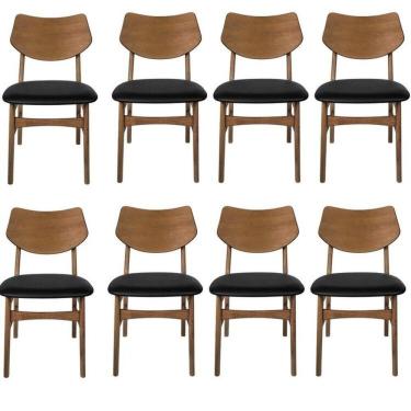 Imagem de Kit com 8 Cadeiras Madeira Maciça e Pvc Edna Nogueira/Preto