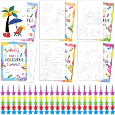 Imagem de Pasimy Conjunto de 24 presentes para estudantes de fim de ano do professor têm cartões postais coloridos de verão e giz de cera último dia de escola lembrancinhas de festa para colorir para jardim de