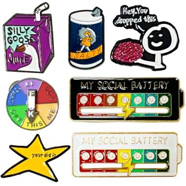 Imagem de Pinos esmaltados, lindos pinos para mochilas, 7 peças, alfinetes engraçados, alfinetes de meme Your Did It, Pin Lucky Wheel, My Social Battery Slider Pin Cool Brooch Button Pins Badge Estética para