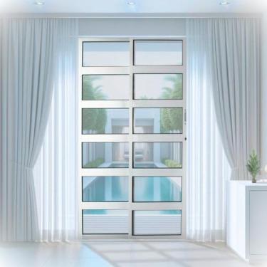 Imagem de Porta de Correr de Aluminio 210x120cm 2 Folhas Moveis e 1 Folha Fixa -