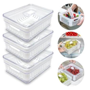 Imagem de Kit 3 Organizador De Geladeira Acrílico 2,8 Litros Verduras - Plas Tut