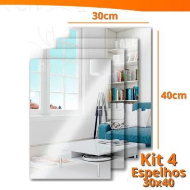 Imagem de 4x Espelho Placa 30x40cm Adesivo Acrílico Boa Nitidez Retangular Decor