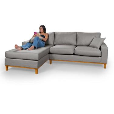 Imagem de Sofá Amsterdã Living Com Chaise Lado Direito Em Linho Essencial Estofa