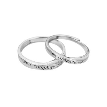 Imagem de Anéis combinando para casais, anéis ajustáveis para casais, alianças de coração romântico combinando com pedras preciosas, conjuntos de anéis de casamento, presentes de Dia dos Namorados para ele e