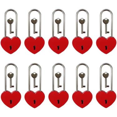 Imagem de BoutCr Cadeado vermelho de coração vermelho de 8,89 cm 50 mm com cadeado de chave para Dia dos Namorados, Dia dos Namorados, Casamento dos Namorados, Ponte Lovelock, Viagem, Árvores dos Desejos (10