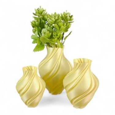 Imagem de Conjunto de 3 Vasos Decorativos Minimalistas, Design Espiral, Branco, para Flores e Plantas (Amarelo)