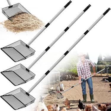 Imagem de Jusoney Colher de esterco de aço inoxidável de atualização e reforço de 25 cm com alça ajustável 4 em 1 (93 cm a 157 cm), pá ergonômica para galinheiro, areia de gato, ferramentas de limpeza de
