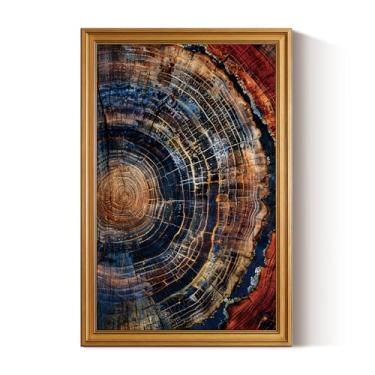 Imagem de HUARCEY Arte de parede vintage emoldurada a ouro para sala de estar, arte de anéis de árvore - textura abstrata de grão de madeira grande impressão em tela inspirada na natureza imagens de casa de