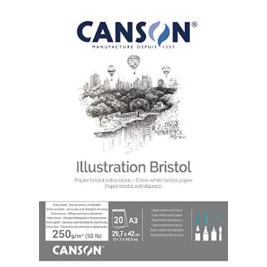 Imagem de CANSON Papel Illustration Bristol, Branco Alto e Ultra-Suave, Bloco A3 250 g/m² com 20 Folhas