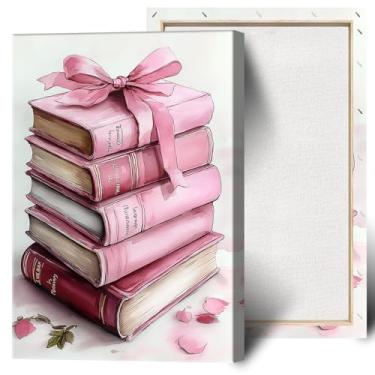 Imagem de Livros de arte de parede com laço rosa na moda, lindo, feminino, fita de laço, pôsteres em tela, coquette, quarto infantil, impressão estética, pintura para meninas, dormitório, quarto, decoração de
