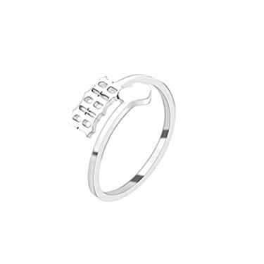 Imagem de COLORFUL BLING Anel delicado de ouro/prata amor coração anjo da sorte anel ajustável aliança de casamento aniversário anéis de compromisso para mulheres amizade bonito numerologia joias, Metal,