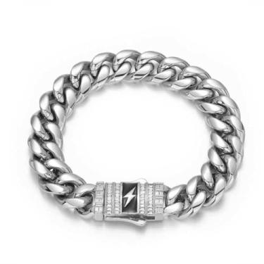 Imagem de Pulseira masculina cubana relâmpago de ouro 18k, pulseira moderna de alta qualidade, adequada para marido, pai e filho, Natal, Ação de Graças, presentes de Natal, Large, Sem Pedra Preciosa