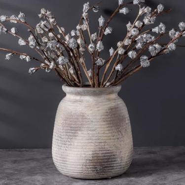Imagem de Vaso de flores de cerâmica, vasos rústicos de 19 cm, decoração de casa, casa de fazenda, pampas, vintage, vasos de cerâmica decorativos, para mesa, sala de estar, estante de livros, entrada, cozinha