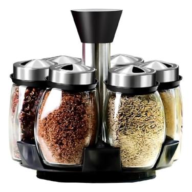 Imagem de Porta Tempero Condimento Giratório 6 Peças Em Aço Inox Vidro Cozinha