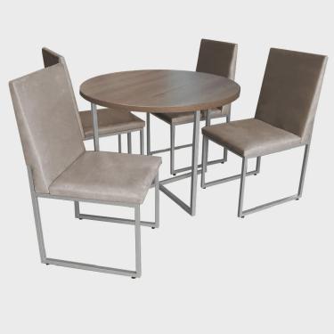 Imagem de Kit Mesa de Jantar Theo com 4 Cadeiras Sttan Ferro Cinza Tampo Imbuia Corino Bege - Ahz Móveis