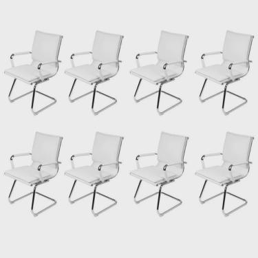 Imagem de Kit 8 Cadeiras para Escritorio Interlocutor Italiano Estofada em Corino 3304 Branco