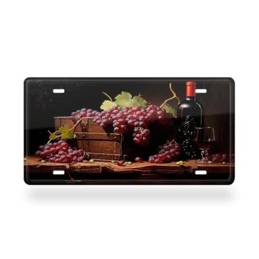 Imagem de Tampa para placa de carro com design de barril de carvalho de vidro para garrafas de vinho - etiqueta artística de alumínio, à prova de ferrugem, design exclusivo e novidade - 15 x 30 cm