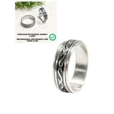 Imagem de Anel Dedeira 7mm Masculino Prateado Preto Desenhos Egípicios Minimalista Elegante Básico Aço Inox-Unissex