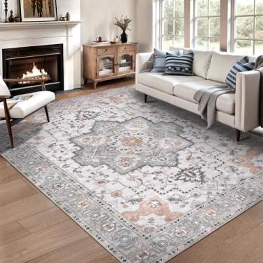 Imagem de Ciicool Tapete de área de 1,5 x 2,1 m, tapetes laváveis para sala de estar, antiderrapante, tapete grande de pelo baixo, tapete vintage para quarto, sala de jantar, decoração de hall de entrada