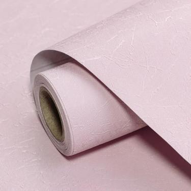 Imagem de Uooar Papel de parede de seda rosa 43,9 cm x 3,048 cm papel de contato texturizado rosa papel de parede autoadesivo removível papel de parede art déco vinil para quarto sala de estar