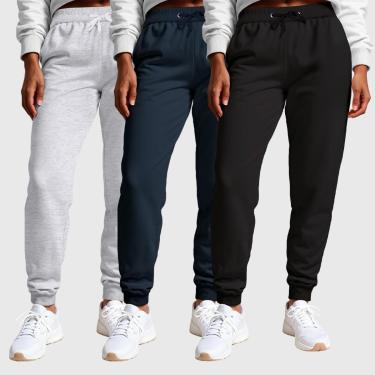Imagem de Kit 3 Calças Moletom Femininas Lisas Benellys-Feminino