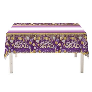 Imagem de IWANTDIY Kit de artigos de festa de formatura 2025 – 2 peças de capa de mesa roxa Gongrats Grad para decorações de festa de formatura, capas de mesa de plástico de formatura 137.2 cmx274.3 cm/274 cm x