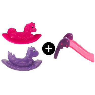 Imagem de Escorregador Baby Infantil Rosa c/ Roxo + Dino Roxo + Unicornio Rosa para a diversão de meninas e garotas de todas as idades brinquedos legais lazer