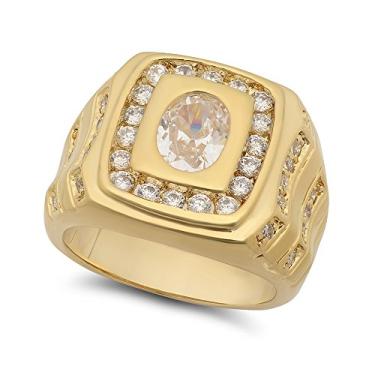 Imagem de Anel grande 17 mm banhado a ouro 14k CZ oval CZ solitário superior quadrado tamanho 10