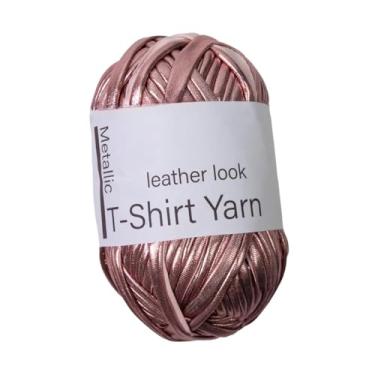 Imagem de Esquirla Fio de camiseta metálica, fio de tecido brilhante, fios de brilho de 43.7yd, fios de tricô para bolsa artesanal, chaveiros, iniciantes, Ouro Rosa
