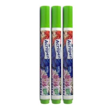Imagem de Caneta Para Tecido Verde Folha 510 Acrilpen Com 3 Canetas Acrilex - Pintura Permanente Personalização É Ideal Para Personalizar E Detalhar Seus Projetos De Tecido Com Precisão E Durabilidade