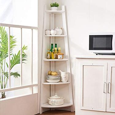 Imagem de Prateleira de canto para casa, sala de estar, cozinha, quarto, banheiro, madeira maciça, prateleira de canto, divisória, prateleira de livro, flor, preta (branca)