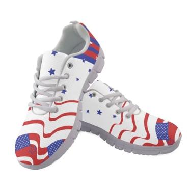 Imagem de GIFTPUZZ Tênis de corrida masculino, leve, esportivo, anabela, respirável, para academia, com cadarço, Estrelas e listras, 11