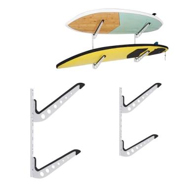 Imagem de HIKULA Suporte de parede de 2 pranchas de surfe para prancha de surf, wakeboard, armazenamento de snowboard cabides de parede ajustáveis para exibição de pranchas