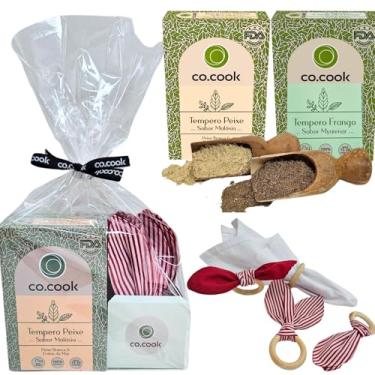 Imagem de CoCook Kit Trio Presente 100% Natural Tempero Frango Sabor Myanmar 75g, Peixe Sabor Malásia com Porta Guardanapo 4 em 1 para Dia das Mães, Dia dos Namorados, Dia dos Pais, Páscoa, Presentes, Natal