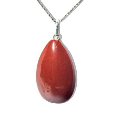 Imagem de Colar Gota Pedra Jaspe Vermelho Montagem Prata 950 - CristaisdeCurvelo