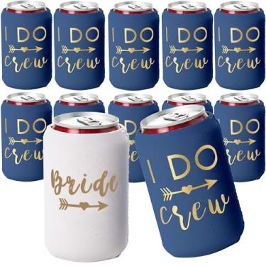 Imagem de I Do Crew and Bride Bachelorette Party Can Coolers, conjunto de 12 biscoitos de lata de cerveja, decorações perfeitas para despedida de solteira e presentes de dama de honra (azul-marinho, regular)