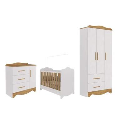 Imagem de Quarto Completo Bebe Moveis Peroba Clara Provençal MDF Ls, Branco Amên