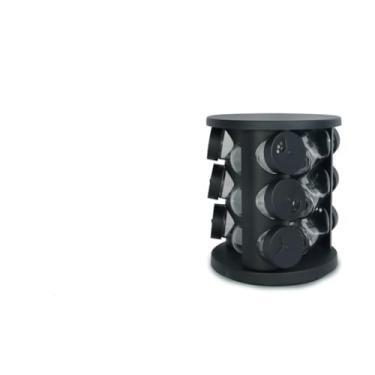 Imagem de Porta Condimentos Com Suporte Giratório Tempero 9 Ou 12 Ou 6 Potes De Vidro Preto Com Dosador 90G (9 Potes)