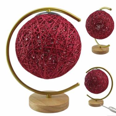 Imagem de Luminaria Abajur Cupula Lua Bola Base Madeira Decoraçao Rustica Casa Q