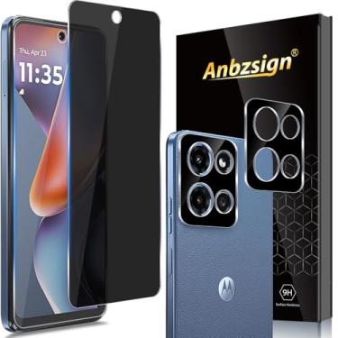 Imagem de Anbzsign Pacote com 2 + 2 para Moto G Stylus 5G (2025) / Motorola Edge 60 Stylus Privacy Protetor de tela de vidro temperado e protetor de lente de câmera, película antiespião de dureza 9H compatível