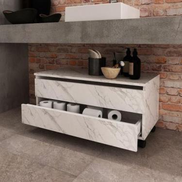 Imagem de Balcão Gabinete para Banheiro 80cm com Rodízio e 2 Gavetas - Tecnomobi